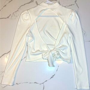 White Mock Sweater Top with Open Back